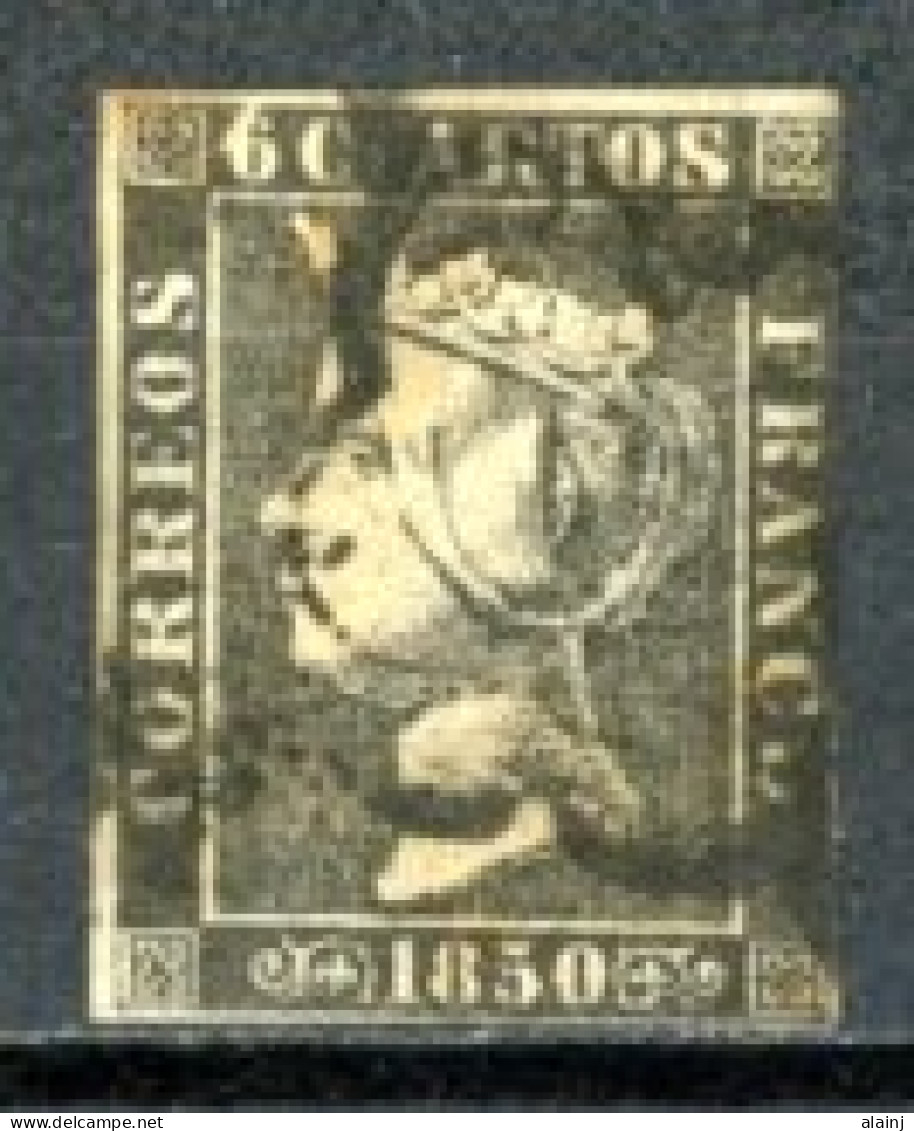 Espagne  1850  Isabelle II     Y&T   1   MI   1    Obl    ---     Type II  --  Papier épais - Usados