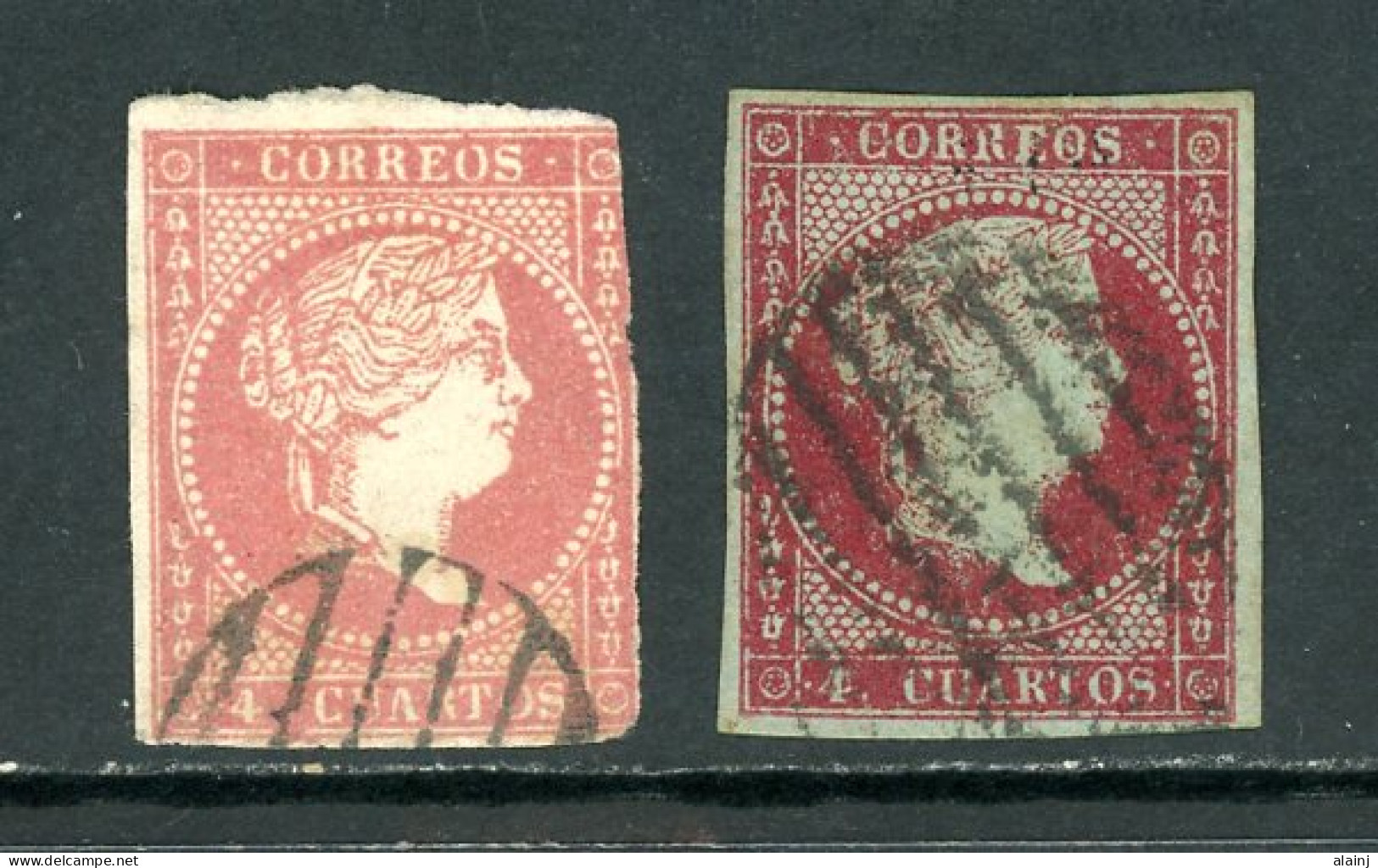 Espagne  1855  Isabelle II     Y&T   35 - 35a   Mi   32a - 32b   Obl    ---    Les Deux Nuances Bien Affirmées - Usados