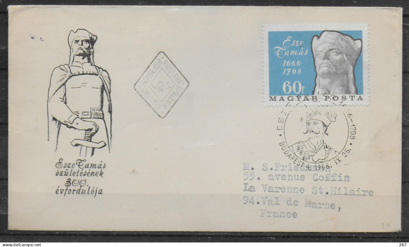 HONGRIE  Lettre FDC 1966 Tamas Esze - Briefe U. Dokumente