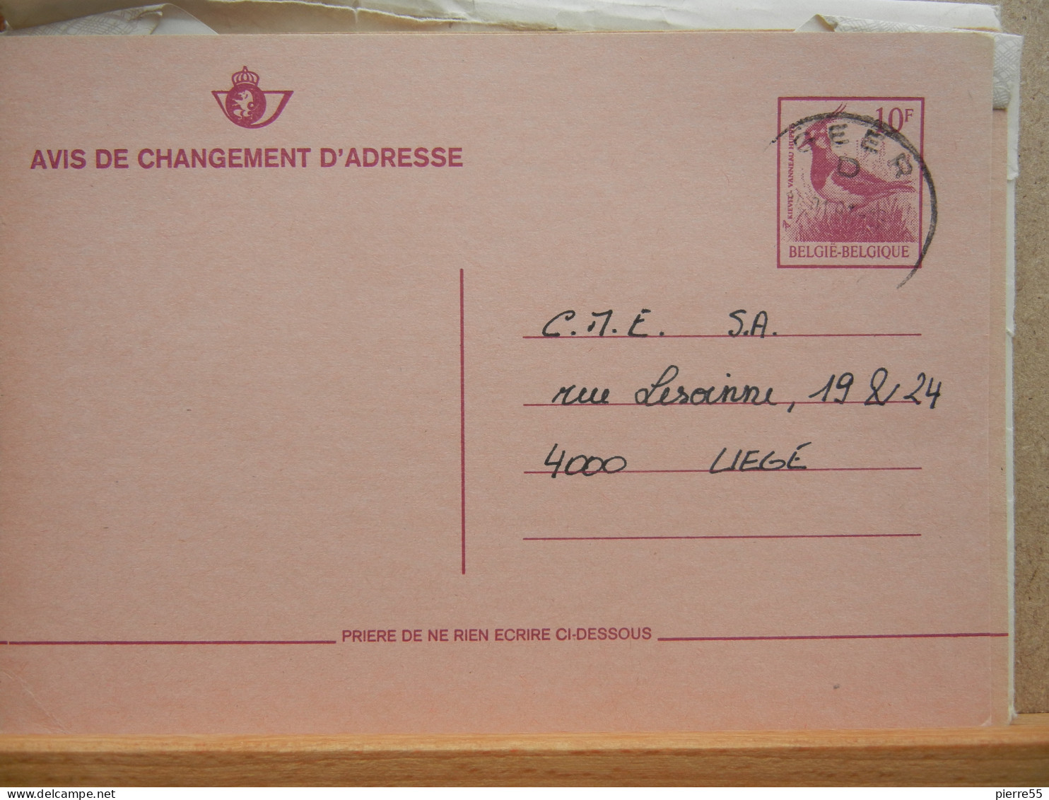EP - Avis Changement Adresse - 10Fr Oiseau Rouge Oblitéré Geer 1991 - Avis Changement Adresse