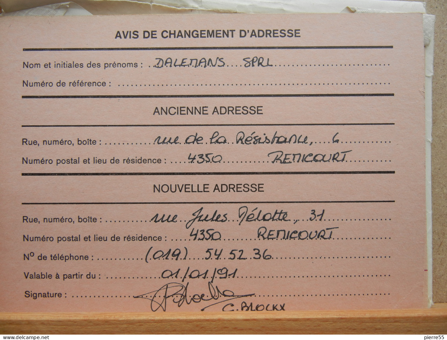 EP - Avis Changement Adresse - 10Fr Oiseau Rouge Oblitéré Geer 1991 - Adreswijziging