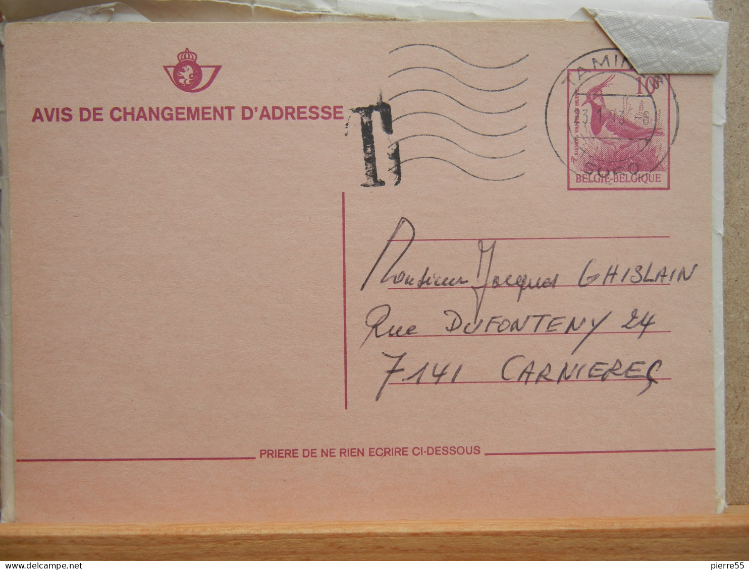 EP - Avis Changement Adresse - 10Fr Oiseau Rouge Oblitéré Tamines 1993 + TAXE - Adreswijziging