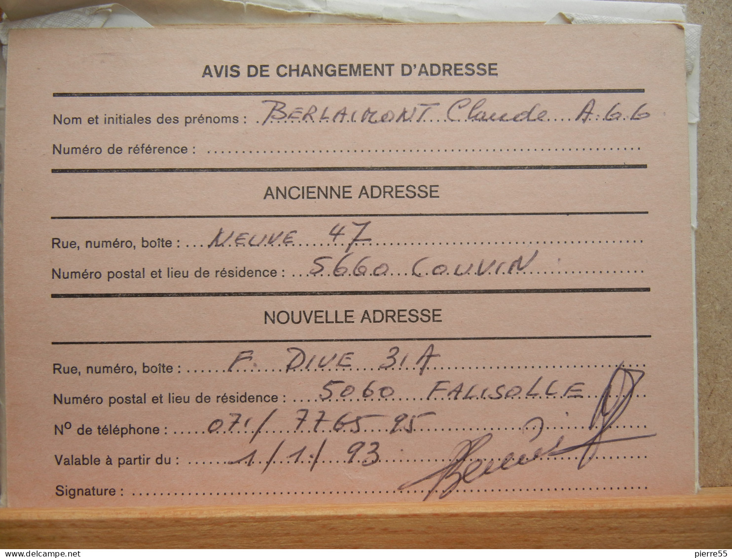 EP - Avis Changement Adresse - 10Fr Oiseau Rouge Oblitéré Tamines 1993 + TAXE - Avis Changement Adresse
