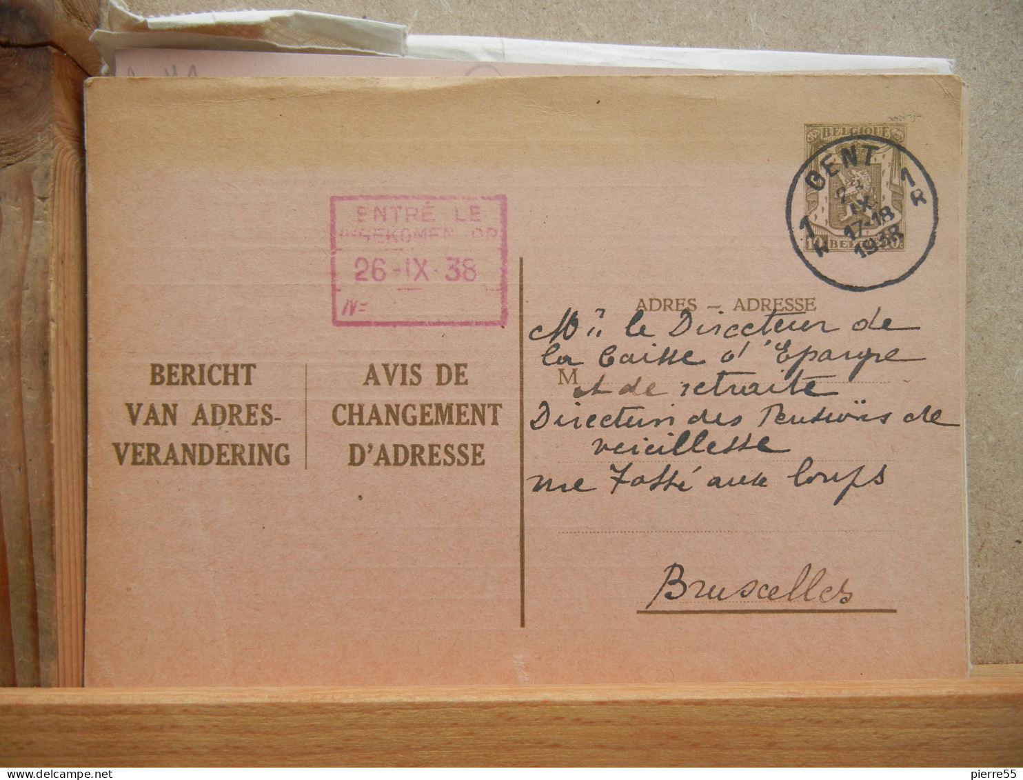 EP - Avis Changement Adresse - 10c Vert Lion Héraldique Oblit Gent 1938 + Cachet Date Rentree + Cachet CGER - Adreswijziging