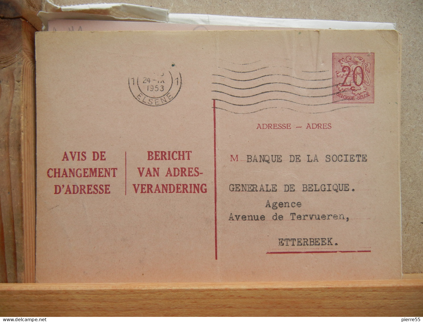 EP - Avis Changement Adresse - 20c Rouge Lion Héraldique Oblit Flamme 1953 - Adressenänderungen
