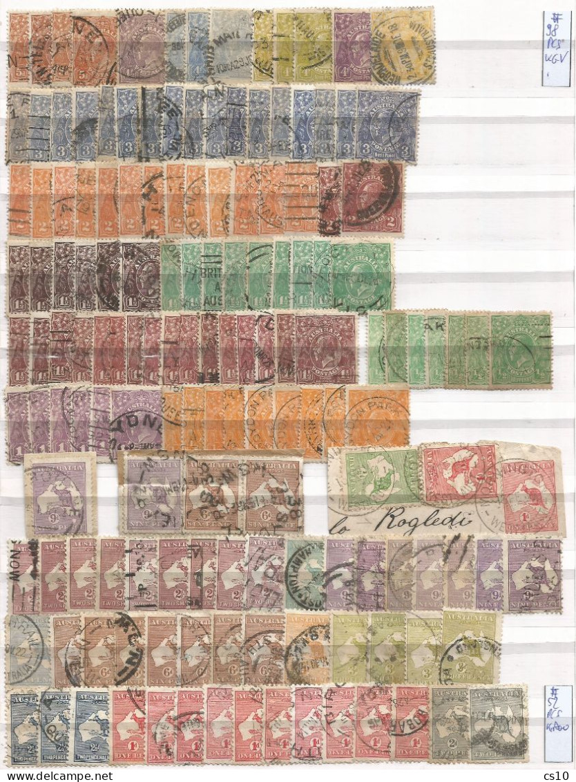 OLD Australia & States KG5 Head Kangaroos Study Lot # 800+ Pcs, On-piece Perfins OS P.Due Fiscals + Unfranked 75 AUD - Revenue Stamps