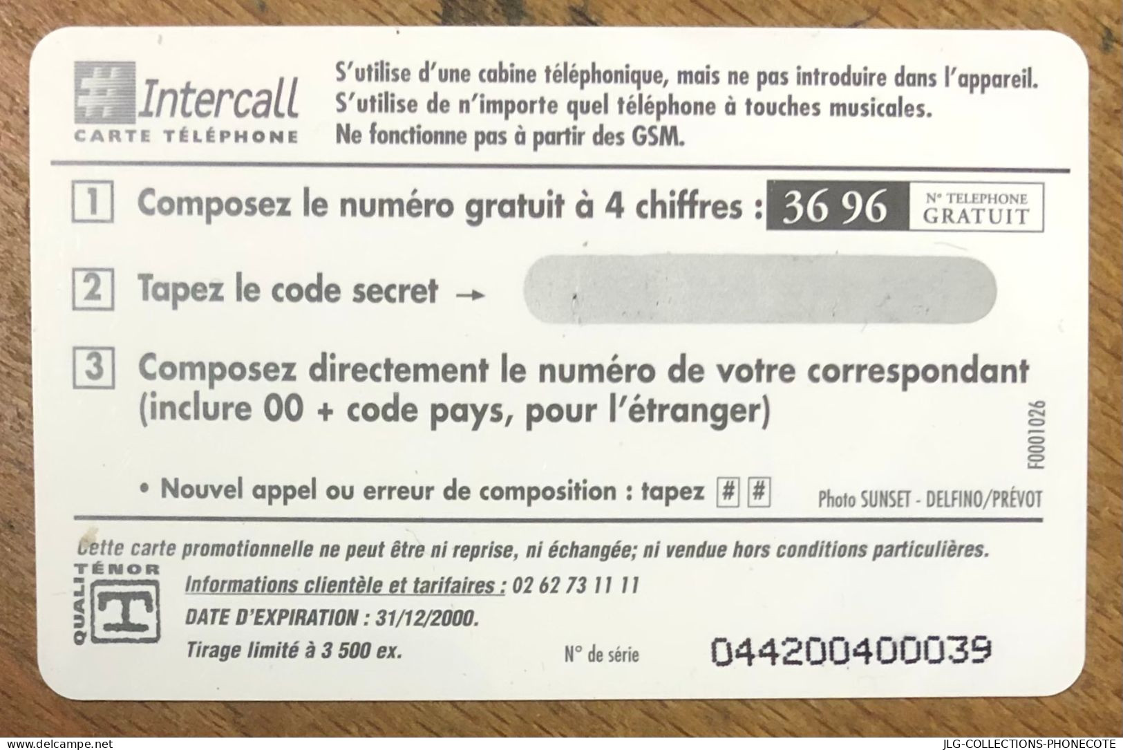 RÉUNION CARTE INTERCALL PREPAID PREPAYÉE CALLING CARD NO TELECARTE PHONECOTE TELEFONKARTE SCHEDA PHONECARD - Reunion