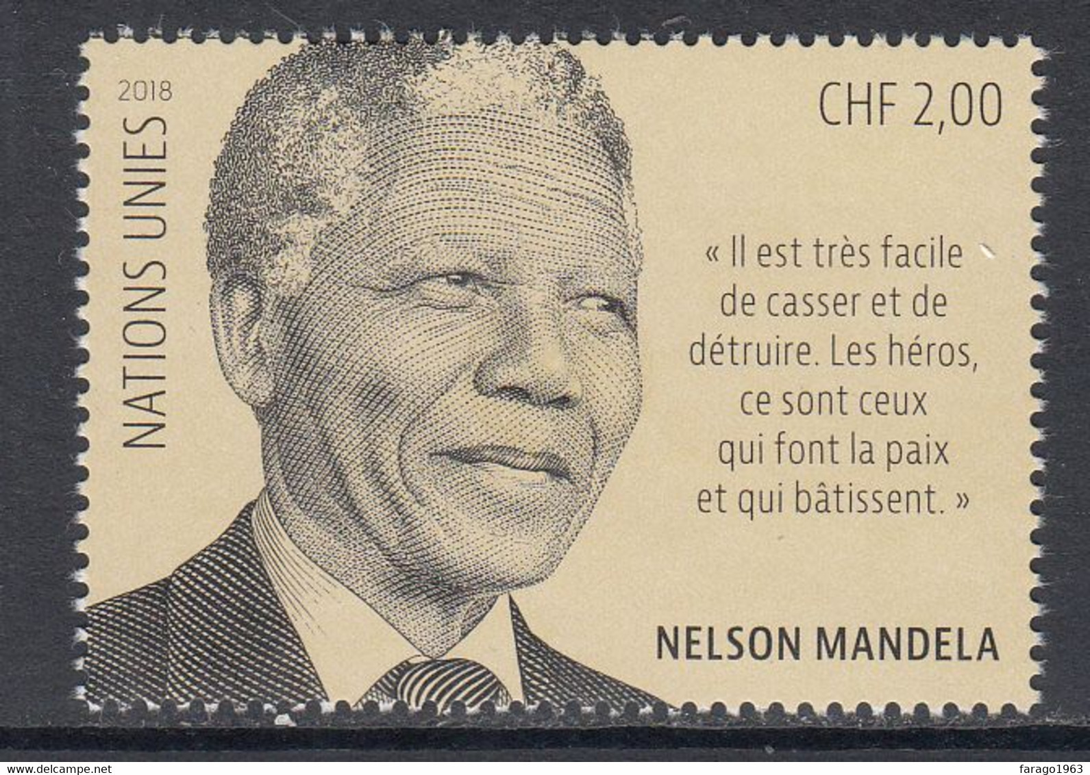 2018 United Nations Geneva Mandela Complete Set Of 1   MNH @ BELOW FACE VALUE - Unused Stamps