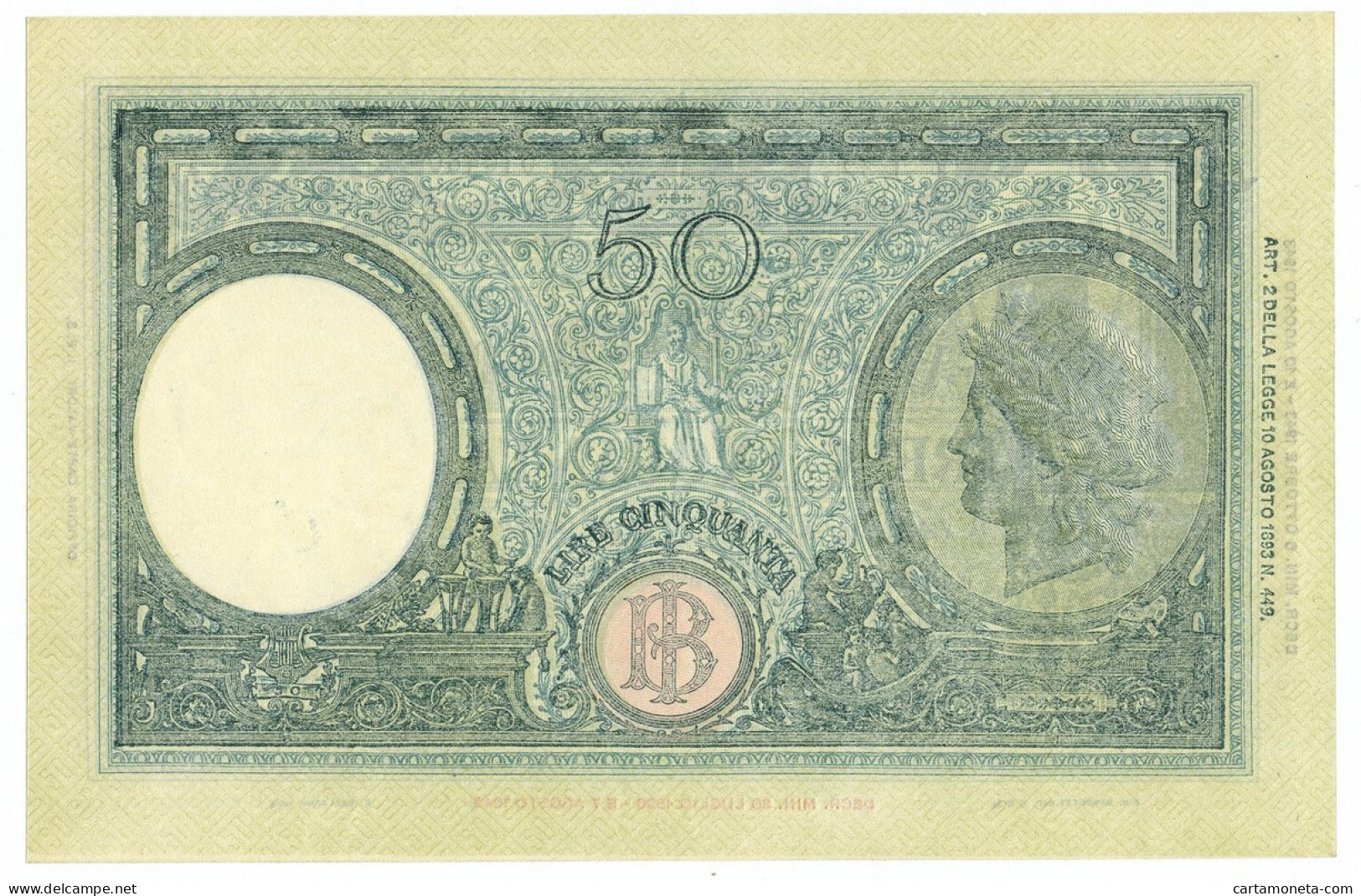 50 LIRE BARBETTI GRANDE L SENZA MATRICE BI RSI 08/10/1943 QFDS - Regno D'Italia – Other