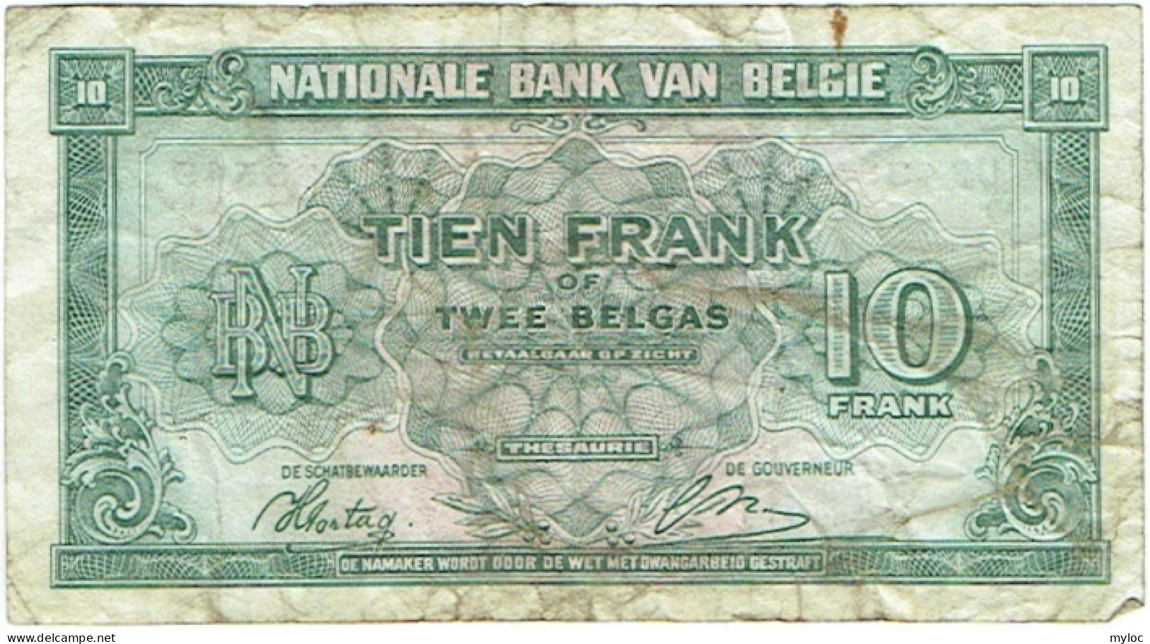 Billet.  Belgique. 10 Francs Ou Deux Belgas. 01-02-43. - Sonstige & Ohne Zuordnung