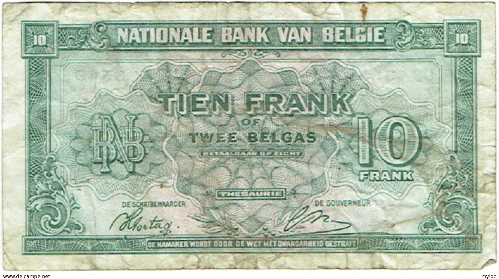 Billet.  Belgique. 10 Francs Ou Deux Belgas. 01-02-43. - Autres & Non Classés