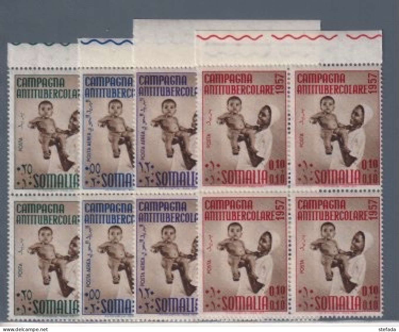 SOMALIA  AFIS SOMALILAND 1957  MNH** CONTRO LA TUBERCOLOSI IN QUARTINA  Compl+ AEREA - Somalia (AFIS)