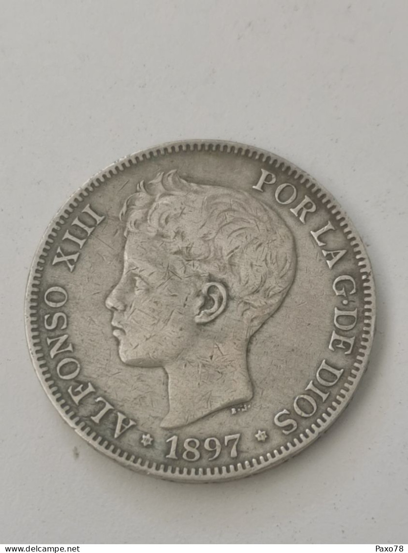 Espanha, 5 Pesetas - Alfonso XIII , 1897 - First Minting