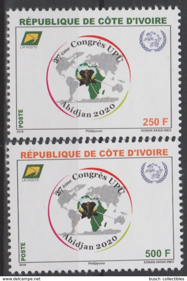 Côte D'Ivoire Ivory Coast 2018 27ème Congrès UPU Union Postale Universelle Map Abidjan 2020 Elephant Elefant 2 Val. - Ivoorkust (1960-...)