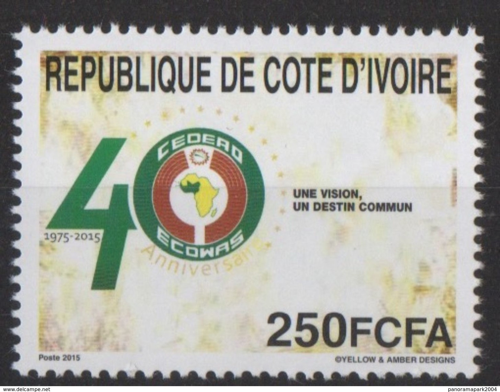 Côte D'Ivoire Ivory Coast Elfenbeinküste 2015 Emission Commune Joint Issue CEDEAO ECOWAS 40 Ans 40 Years - Ivory Coast (1960-...)