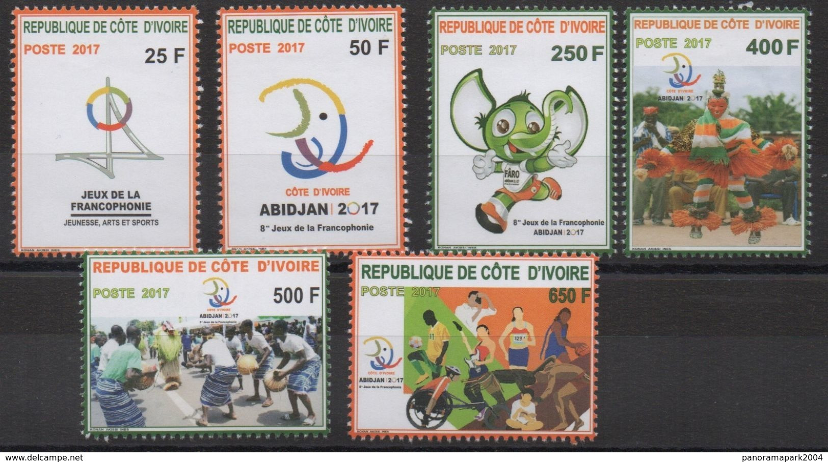 Côte D'Ivoire Ivory Coast 2017 8èmes Jeux De La Francophonie Sport Football Musique Soccer 6 Val. - Ivoorkust (1960-...)