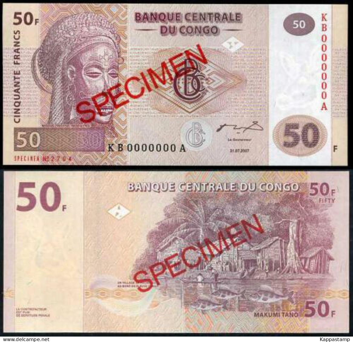 CONGO 50 FRANCS 2007 P-97as SPECIMEN  UNC (B/1-24 - Repubblica Democratica Del Congo & Zaire