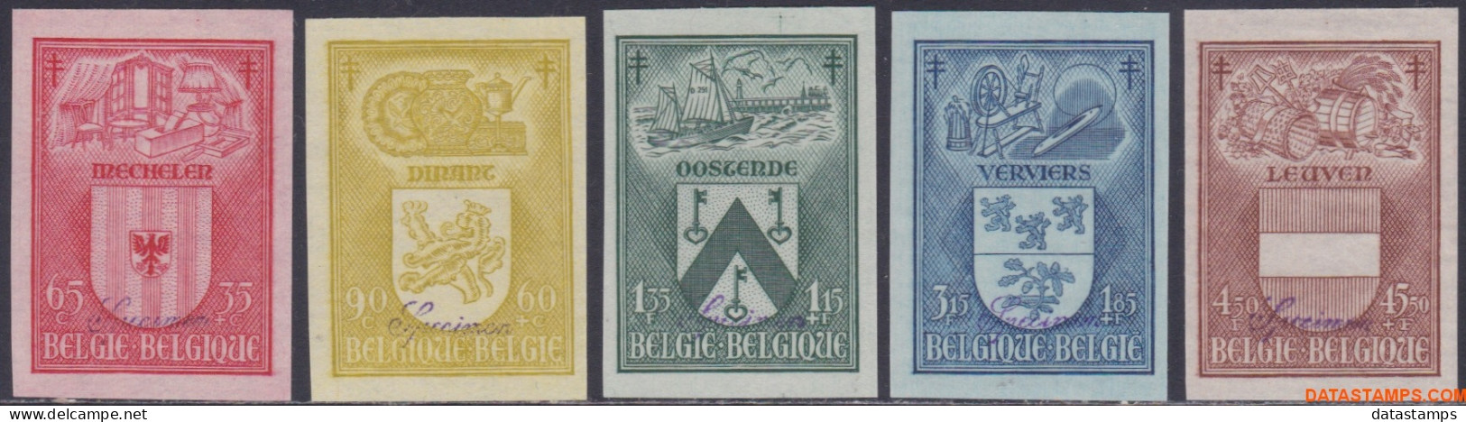 België 1946 - Mi:776/780, Yv:743/747, OBP:743/747, Stamp - □ - Antituberculose Belgian Cities I - 1941-1960