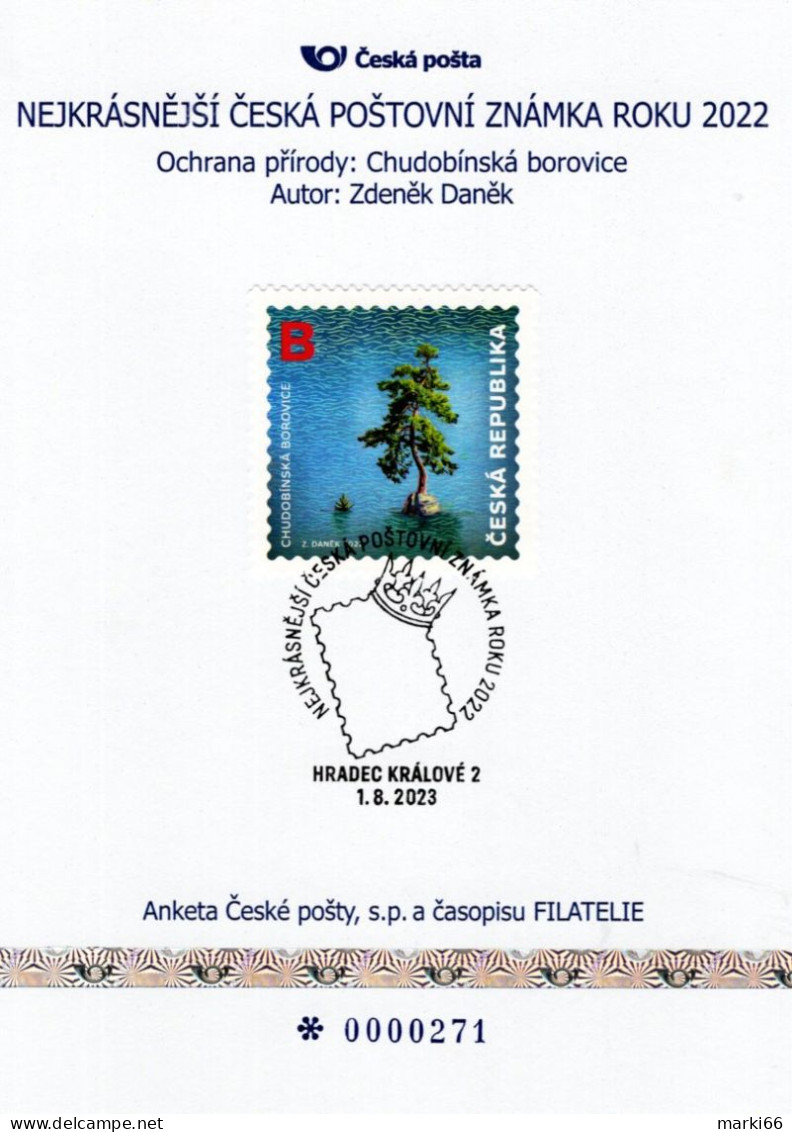 Czech Republic - 2023 - Best Stamp Of 2022 - Scots Pine - Commemorative Sheet With Special Postmark And Hologram - Brieven En Documenten