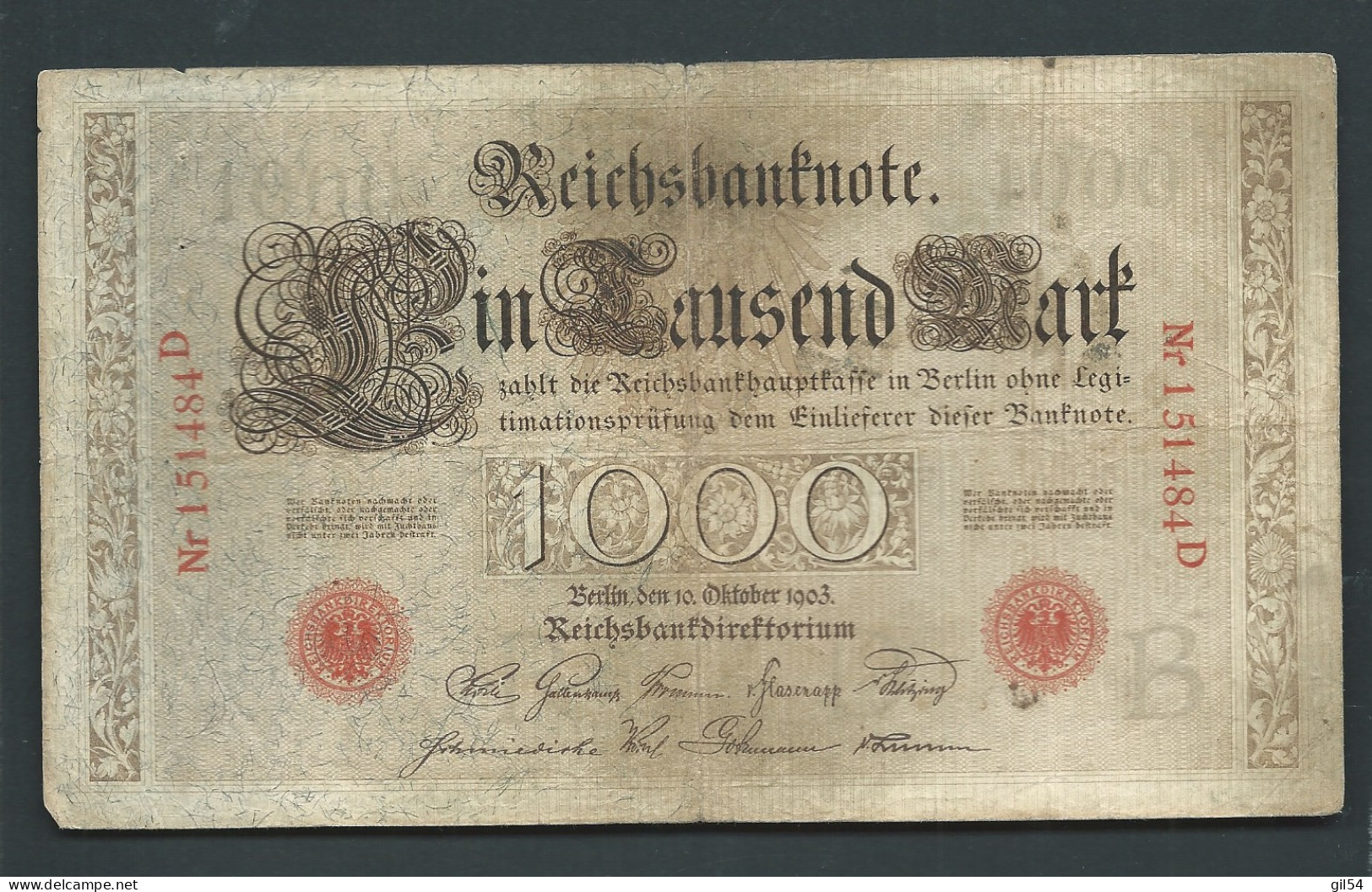 Billet Allemand De 1000 Marks , Berlin Le 10 Octobre 1903  -  Laura 110 - 1000 Mark