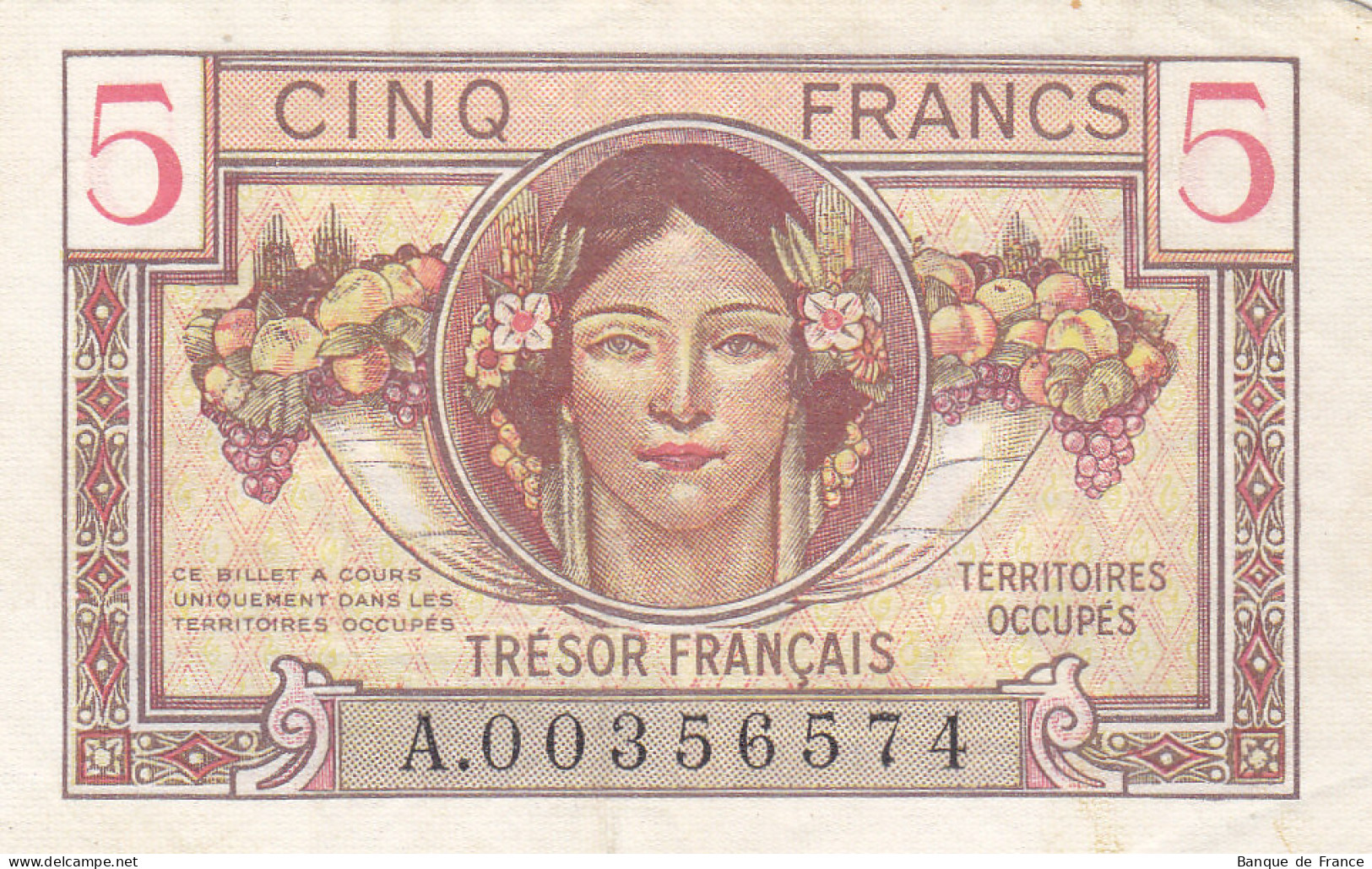 Billet 5 F Trésor Français 1947 FAY VF.29.01 N° A.00356574 - 1947 French Treasury
