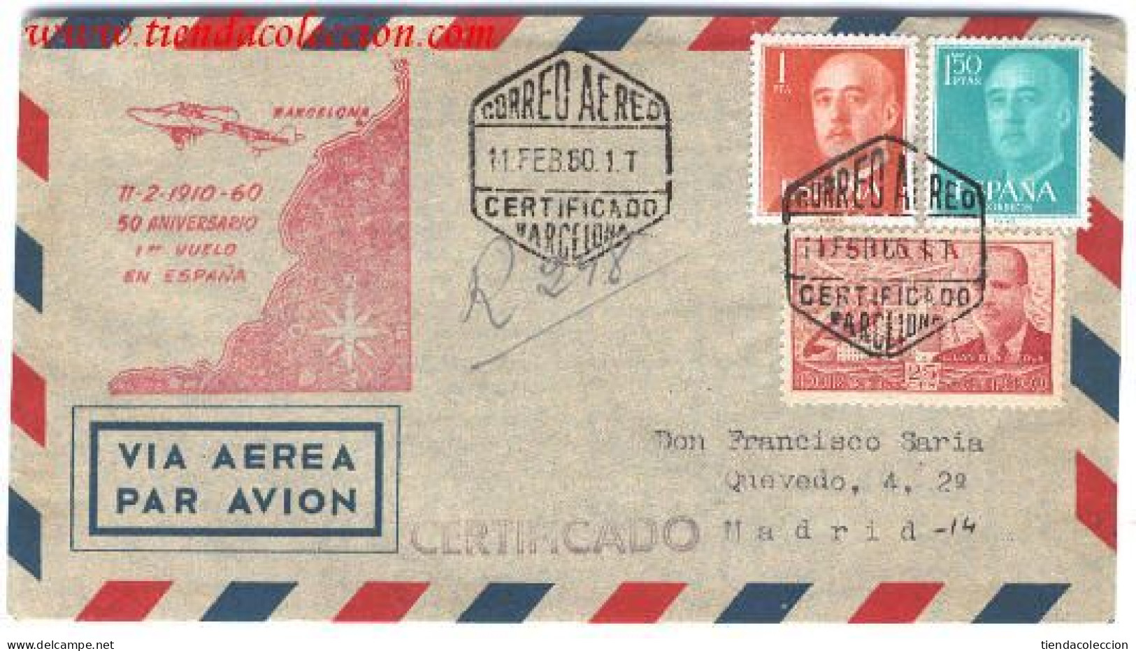 Carta Con Marca Del 50 Aniversario 1er Vuelo En España 11-2-1910 - Cartas & Documentos