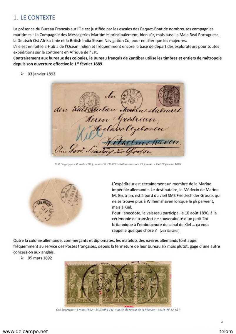 ZANZIBAR Episode 1 -1892-1894  - HISTOIRE POSTALE + PROVINCE DE MOZAMBIQUE - Lettres & Documents