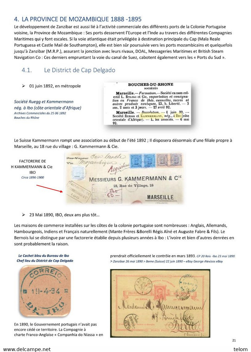ZANZIBAR Episode 1 -1892-1894  - HISTOIRE POSTALE + PROVINCE DE MOZAMBIQUE - Lettres & Documents