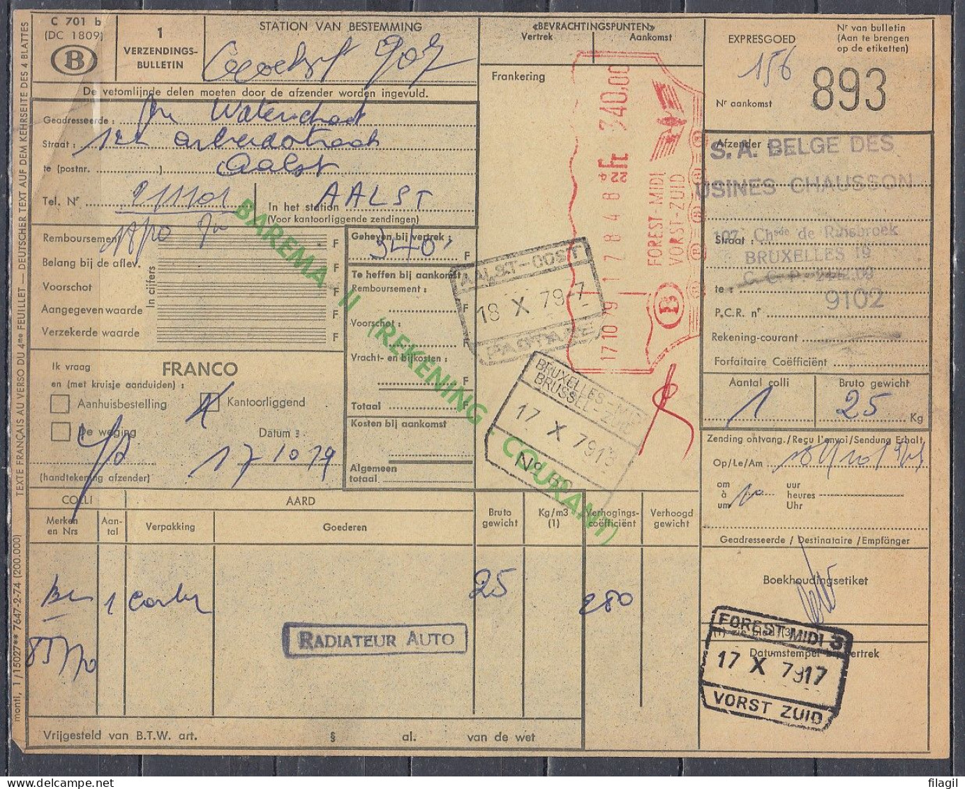 Vrachtbrief Met Machinale Stempel Van Forest-Midi - Documents & Fragments