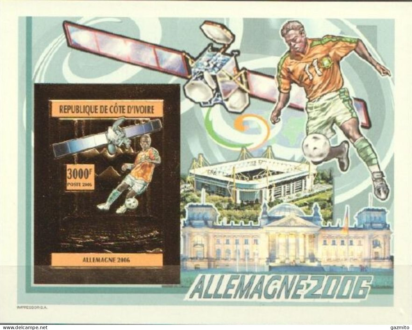 Ivory Coast 2005, Football World Cup, Space, Berlin, BF GOLD IMPERFORATED - Côte D'Ivoire (1960-...)