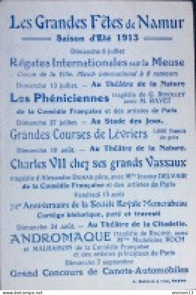 Namur Sur Meuse Stade Des Jeux Et Théâtre De La Citadelle Les Grandes Fêtes De Namur 1913 Courses Lévriers A. Servais - Namur