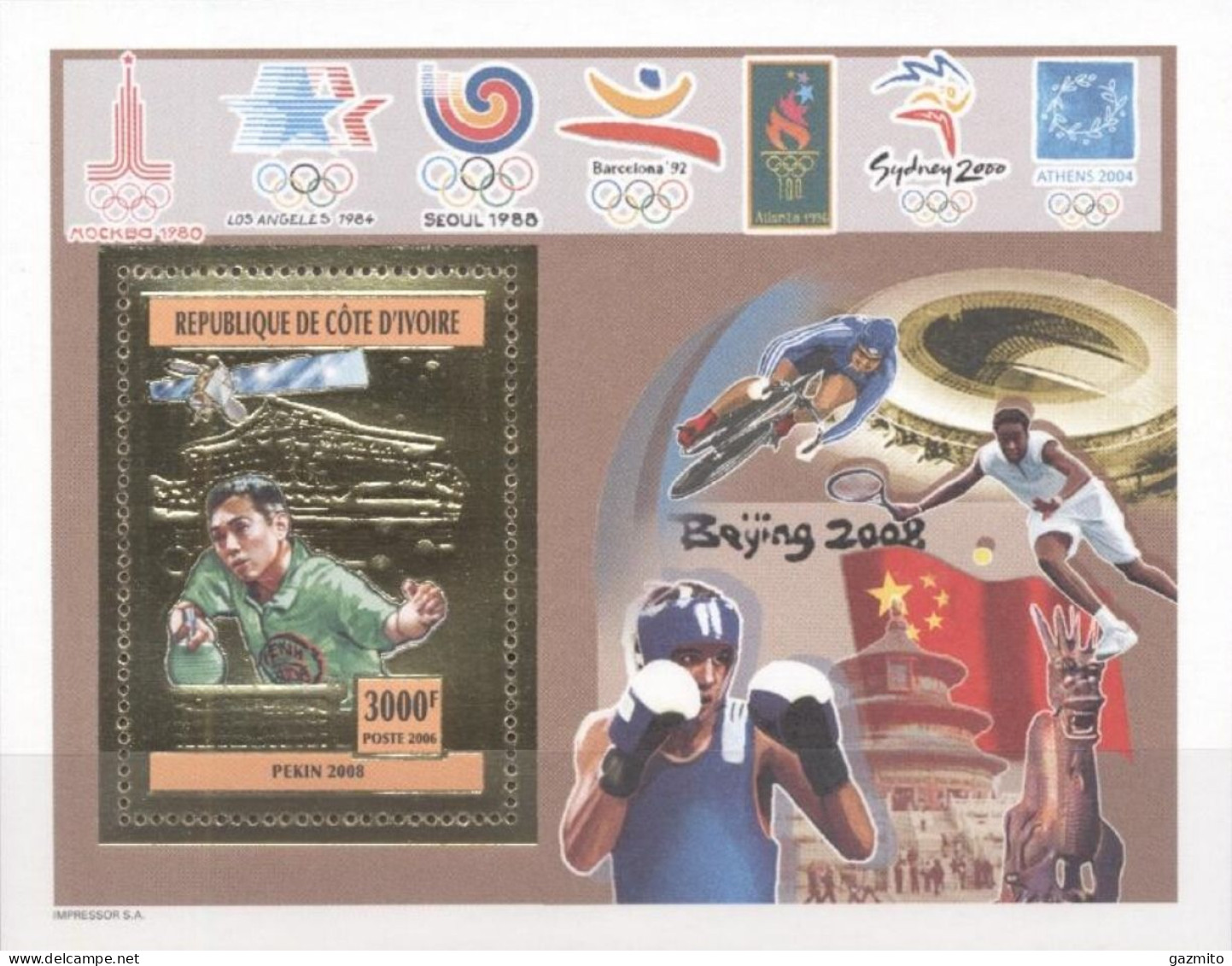 Ivory Coast 2005, Olympic Games Benjing, Tennis Table, Cyclism, Tennis, Boxing, Space, BF GOLD - Côte D'Ivoire (1960-...)