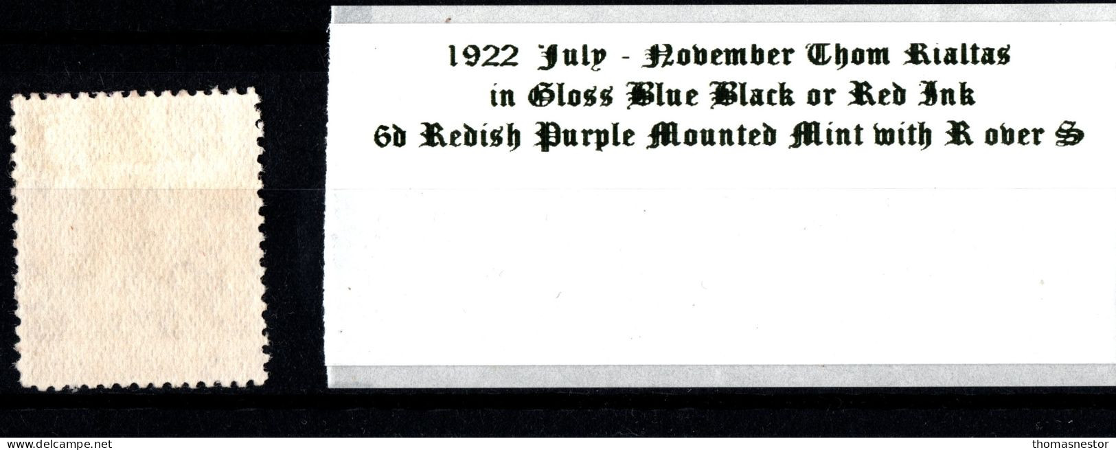 1922 Thom Rialtas, Blue Black Or Red Ink July - November 6d Redish Purple, R Over S Mounted Mint - Nuevos