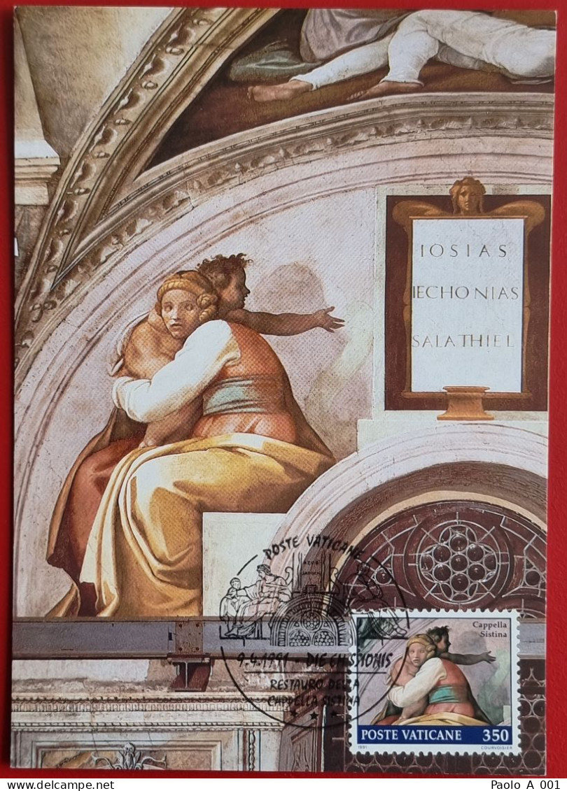 VATICANO VATIKAN VATICAN 1991 LUNETTA IOSIAS CAPPELLA SISTINA SISTINE CHAPEL MAXIMUM CARD - Cartas & Documentos