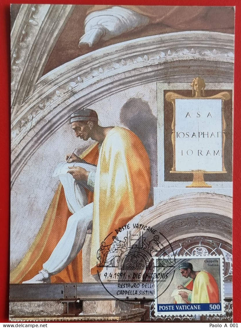 VATICANO VATIKAN VATICAN 1991 LUNETTA ASA CAPPELLA SISTINA SISTINE CHAPEL MAXIMUM CARD - Covers & Documents