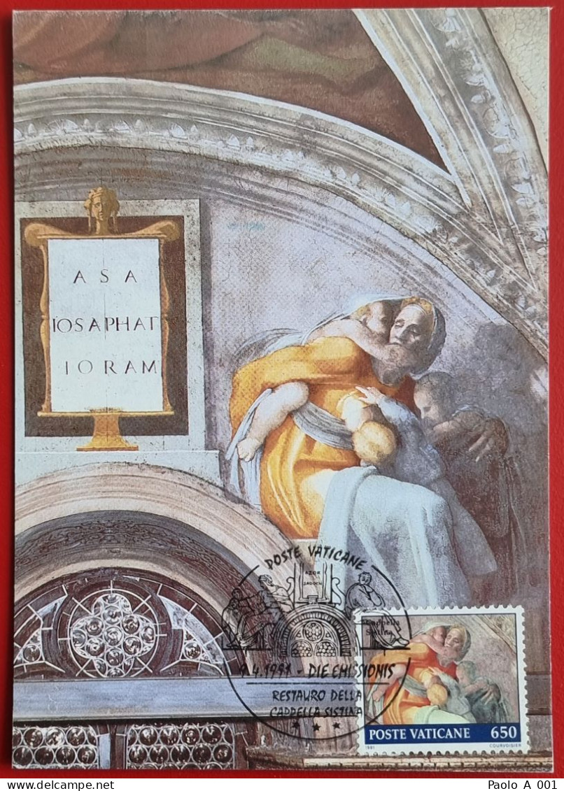 VATICANO VATIKAN VATICAN 1991 LUNETTA ASA CAPPELLA SISTINA SISTINE CHAPEL MAXIMUM CARD - Storia Postale