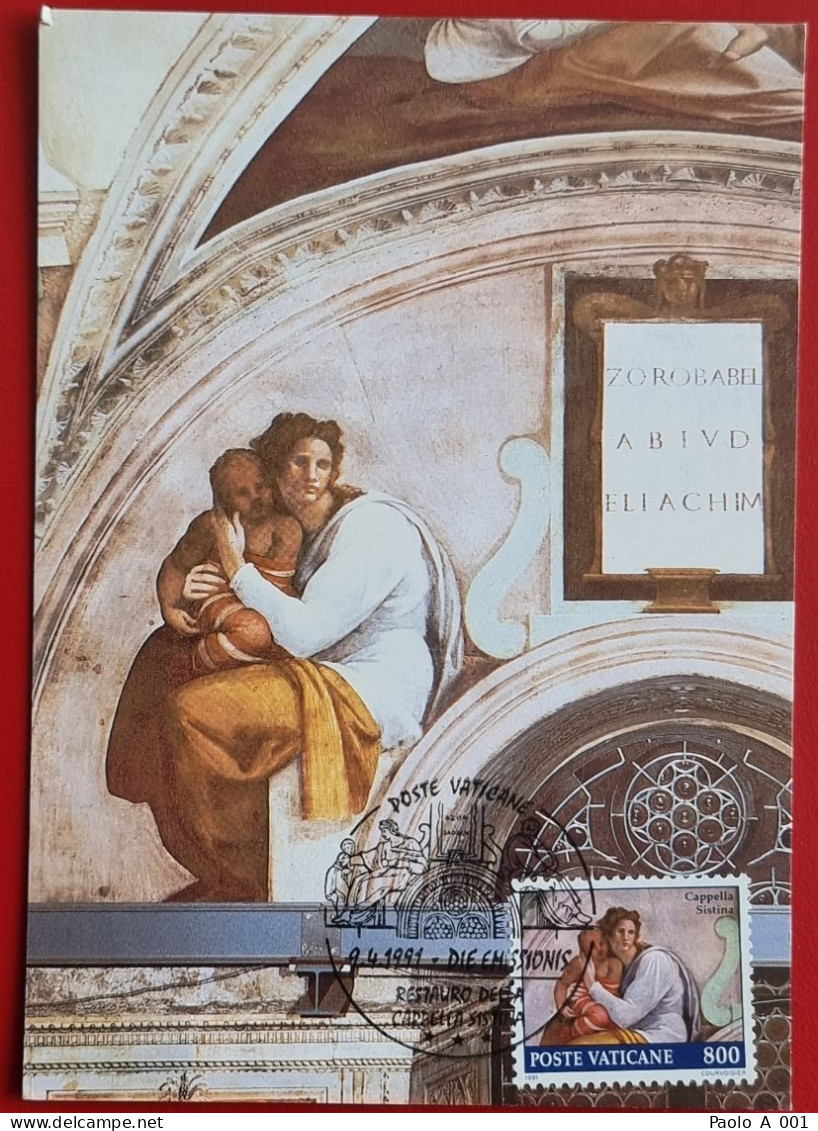 VATICANO VATIKAN VATICAN 1991 LUNETTA ZOROBABEL CAPPELLA SISTINA SISTINE CHAPEL MAXIMUM CARD - Covers & Documents