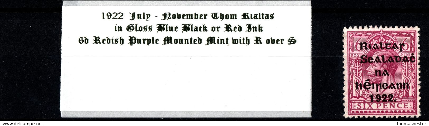 1922 Thom Rialtas, Blue Black Or Red Ink July - November 6d Redish Purple, R Over S Mounted Mint - Unused Stamps