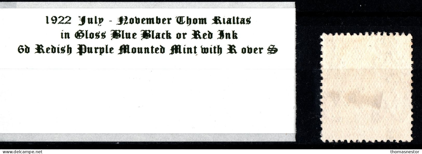 1922 Thom Rialtas, Blue Black Or Red Ink July - November 6d Redish Purple, R Over S Mounted Mint - Ungebraucht
