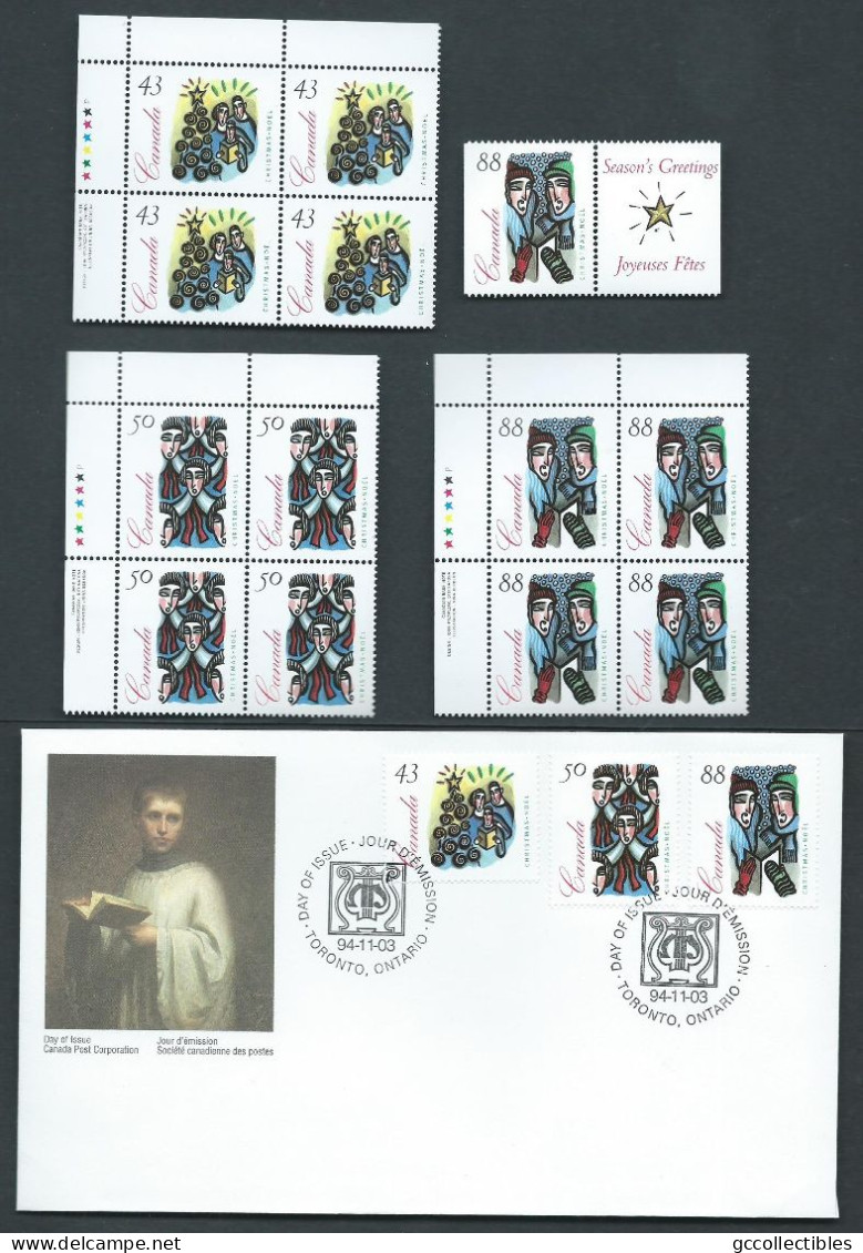 Canada #1533-1534-1535 UL.PB.+ 1535as MNH + FDC - Christmas Carolling - 1994 - Hojas Bloque