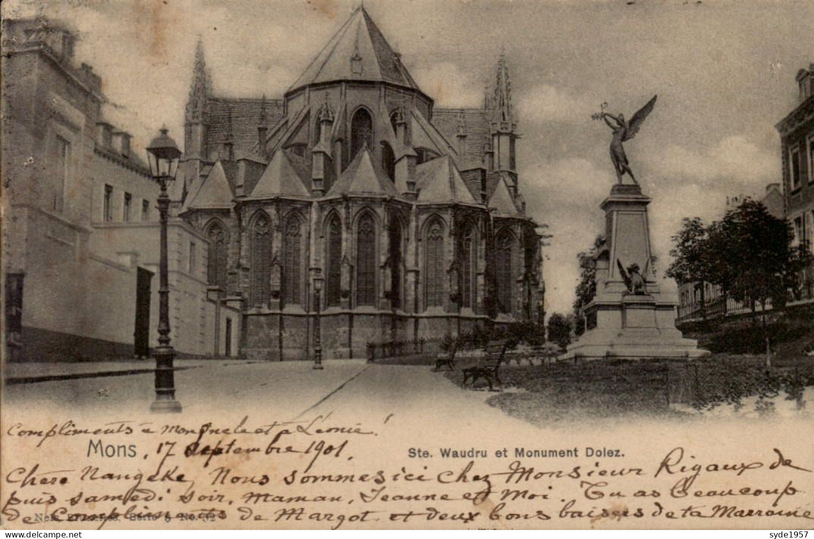 Mons - Ste Waudru Et Monument Dolez, Début 1900, - Mons