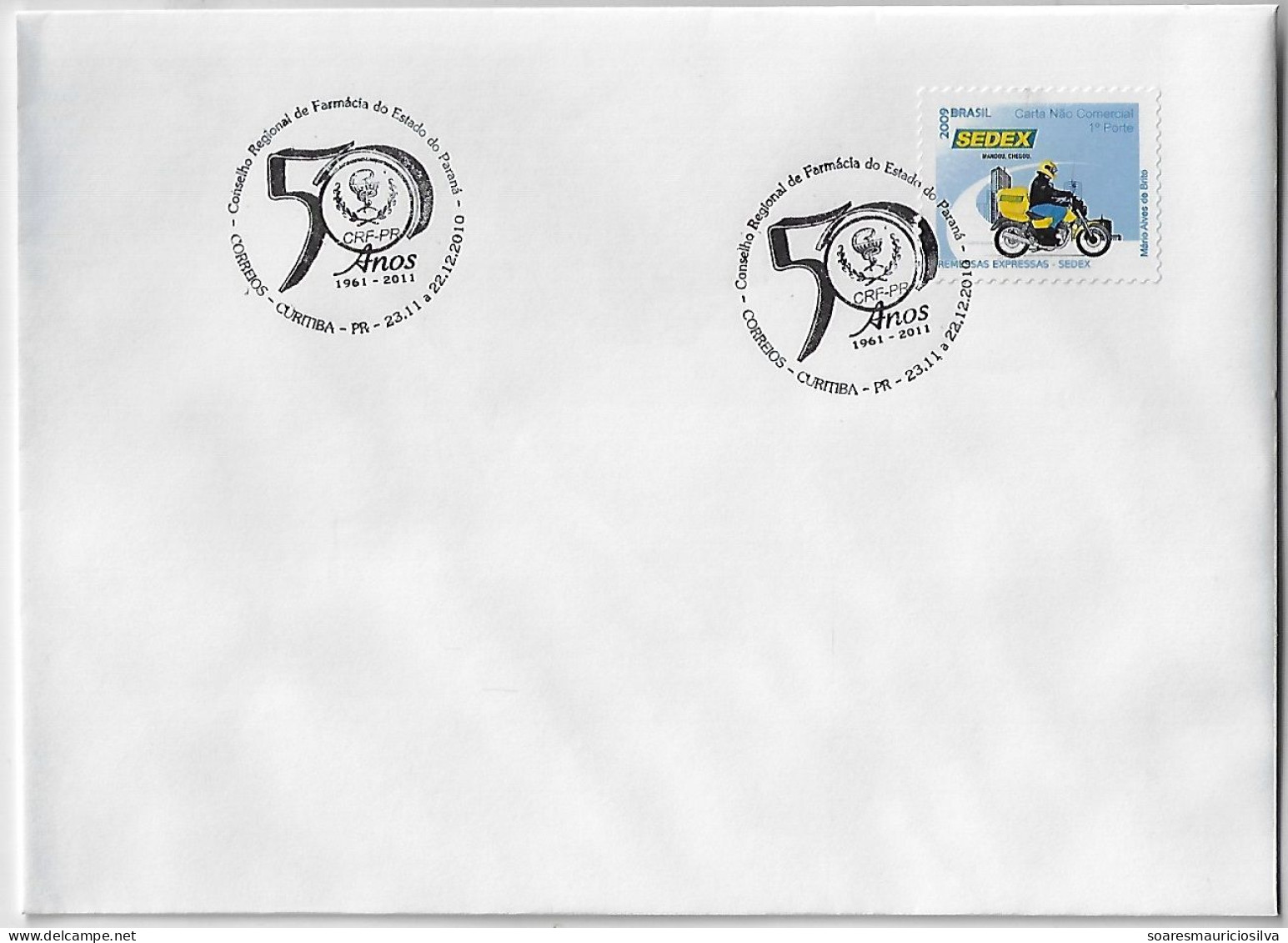 Brazil 2010 Cover Commemorative Cancel 50 Years Regional Council Of Pharmacy Of The State Of Paraná From Curitiba - Pharmacy