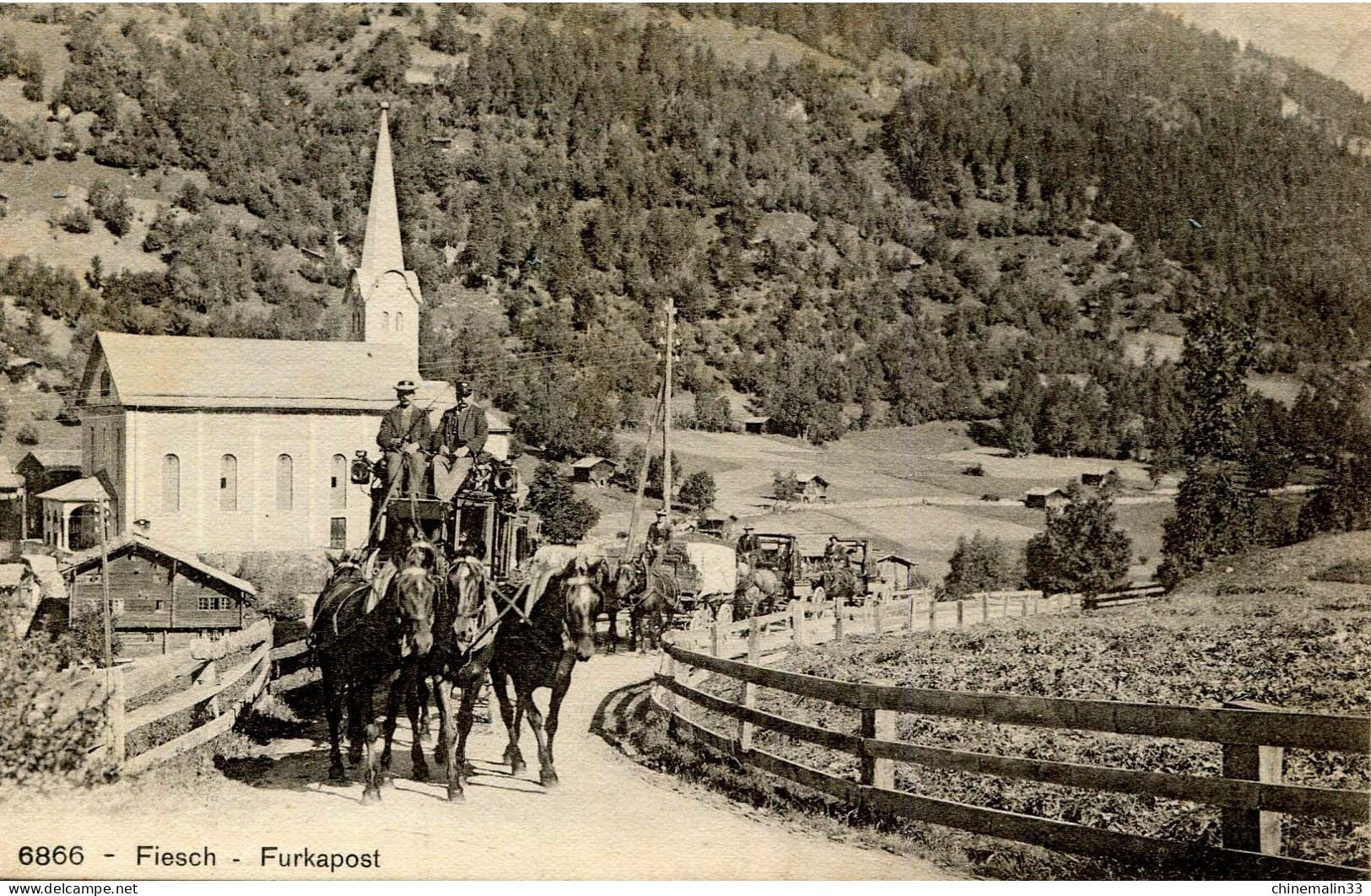 SUISSE FIESCH FURKAPOST TRÈS BELLE ANIMATION  REIMPRESSION DE CARTE ANCIENNE COLLECTION E.B. 1970 - Fiesch