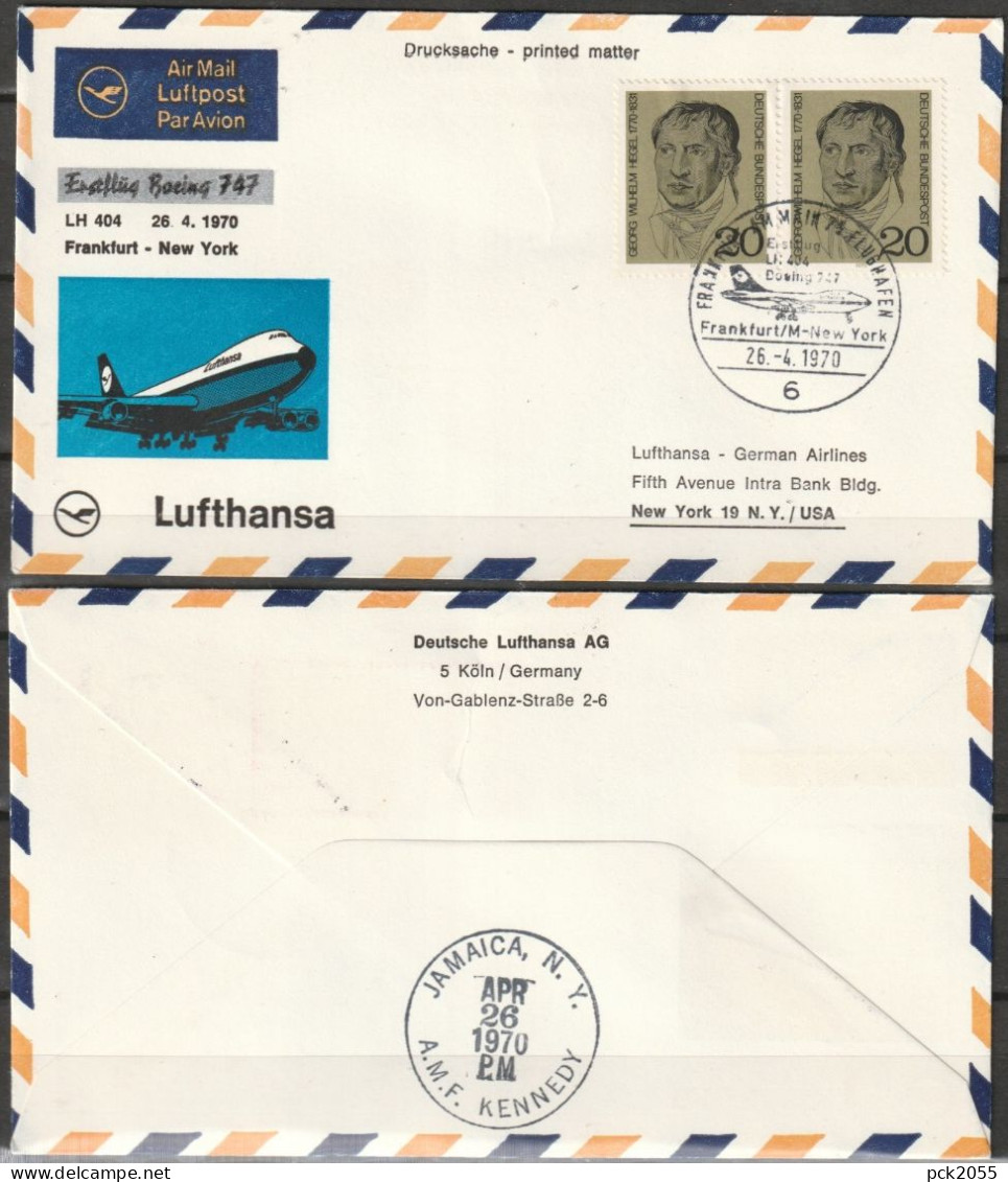 BRD Flugpost / Erstflug LH 404 Boeing 747 Frankfurt - New York 26.4.1970 Ankunftstempel 26.4.70 ( FP 28) - Erst- U. Sonderflugbriefe