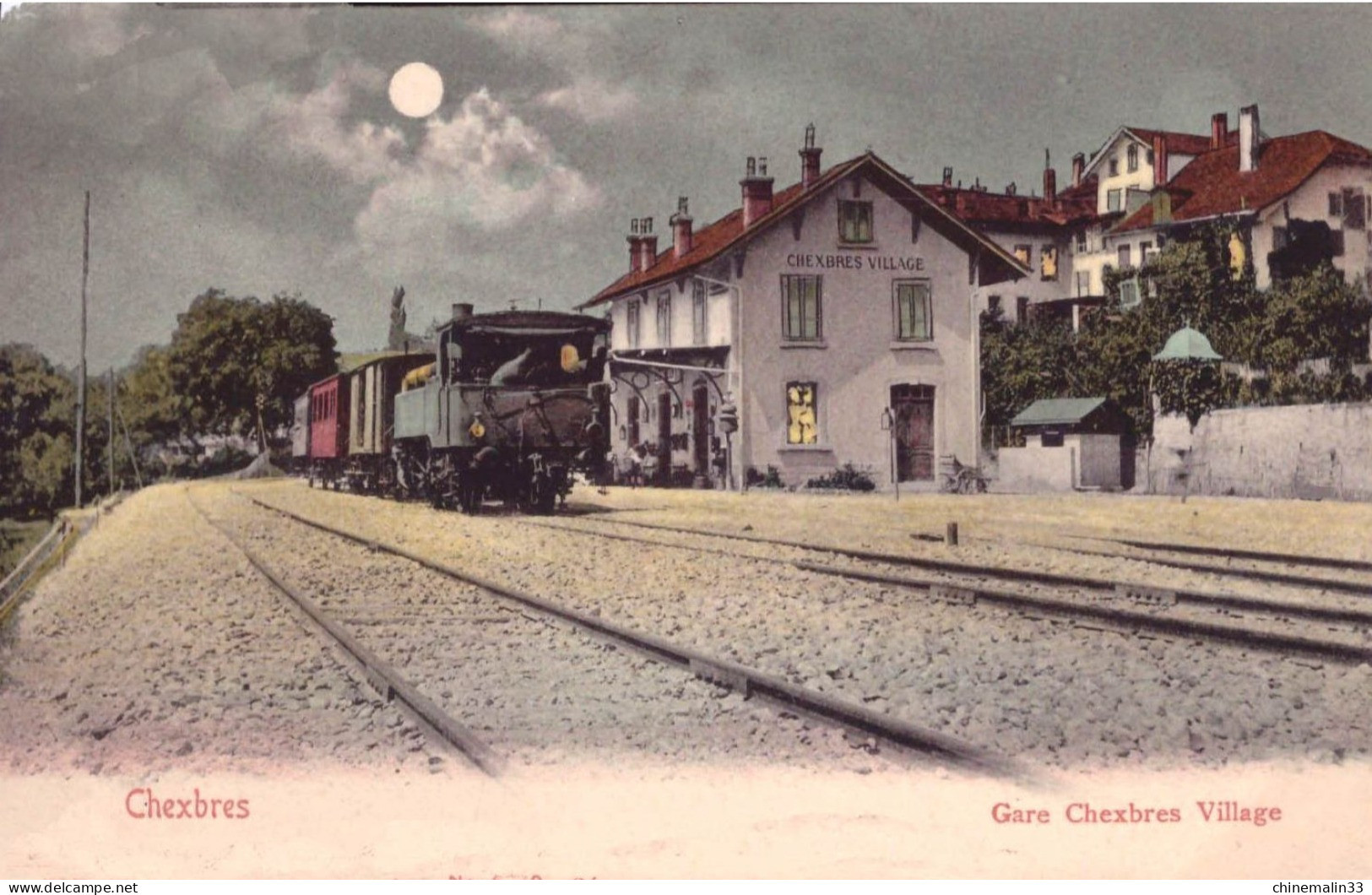 SUISSE CHEXBRES GARE CHEXBRES VILLAGE   TRES BELLE ANIMATION REIMPRESSION DE CARTE ANCIENNE COLLECTION E.B. 1970 - Chexbres