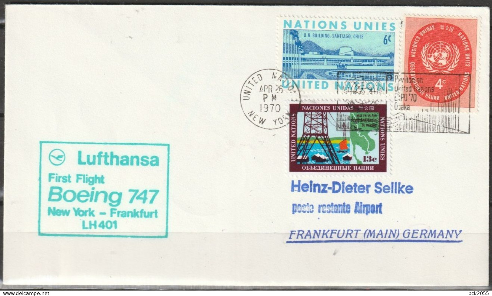 BRD Flugpost / Erstflug LH 401 Boeing 747 New York - Frankfurt 26.4.1970 Ankunftstempel 27.4.70 ( FP 29) - Premiers Vols