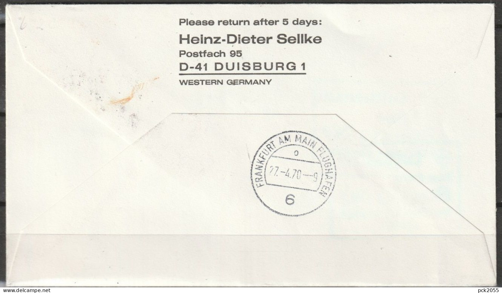 BRD Flugpost / Erstflug LH 401 Boeing 747 New York - Frankfurt 26.4.1970 Ankunftstempel 27.4.70 ( FP 29) - First Flight Covers