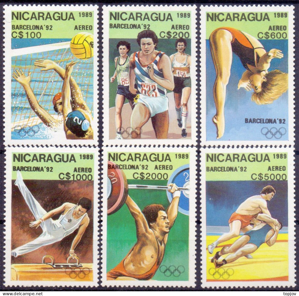NICARAGUA -  BARCELONA 92 - SPORT - GIMNASTIC WATER POLO ATHLETIC  - **MNH - 1989 - Weightlifting