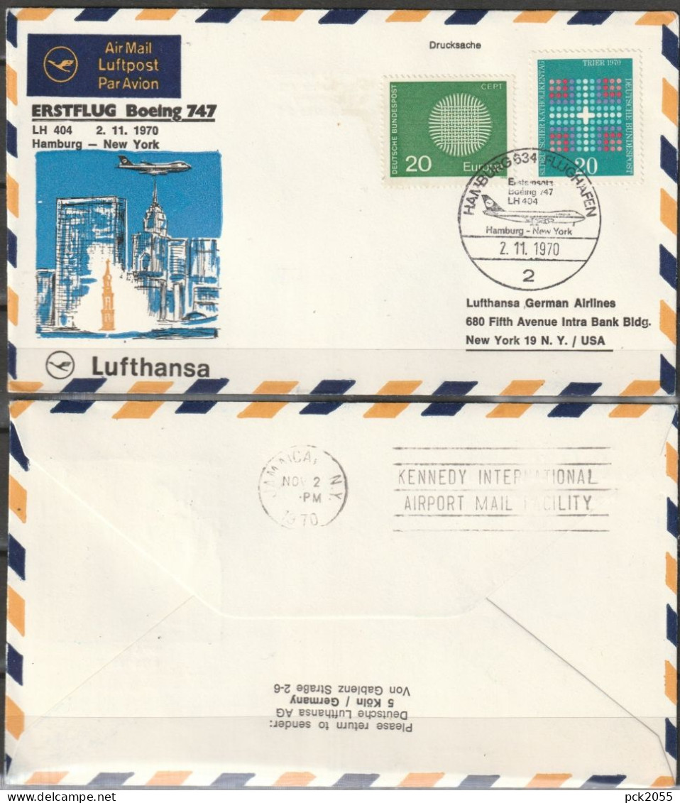 BRD Flugpost / Erstflug LH 404 Boeing 747 Hamburg - New York 2.11.1970 Ankunftstempel 2.11.70 ( FP 30) - Eerste Vluchten