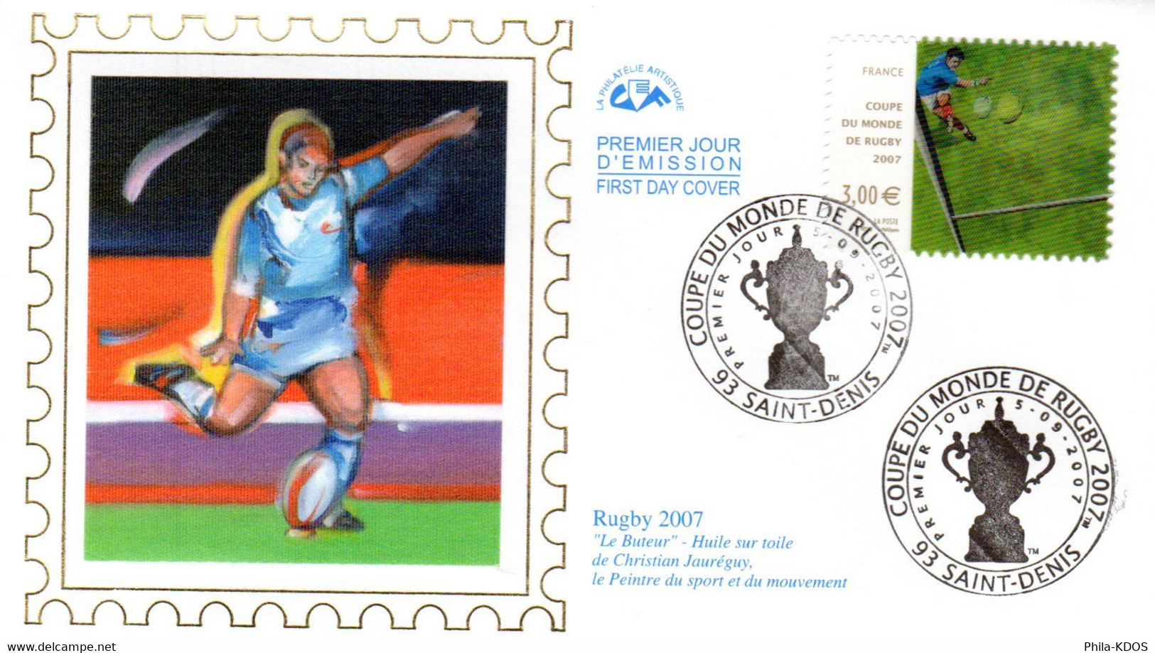 (Faciale = 3 €) COUPE DU MONDE DE RUGBY EN FRANCE / TIMB. LENTICULAIRE Sur Enveloppe 1er Jour Soie N°YT 3909. FDC - Rugby